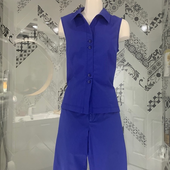 Vintage Pants - Made in🇧🇬Two Pieces VTG 90’ Royal Blue Cotton Blend Top and Pants Set